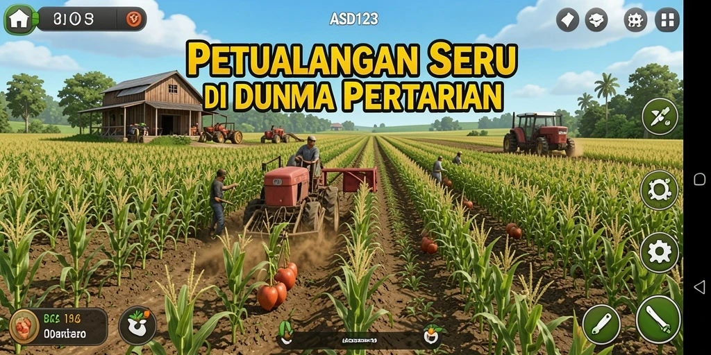 Tampilan gameplay menyenangkan dengan aktivitas pertanian.