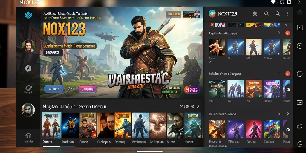 Tampilan antarmuka NOX123 yang menarik dengan berbagai fitur musik.