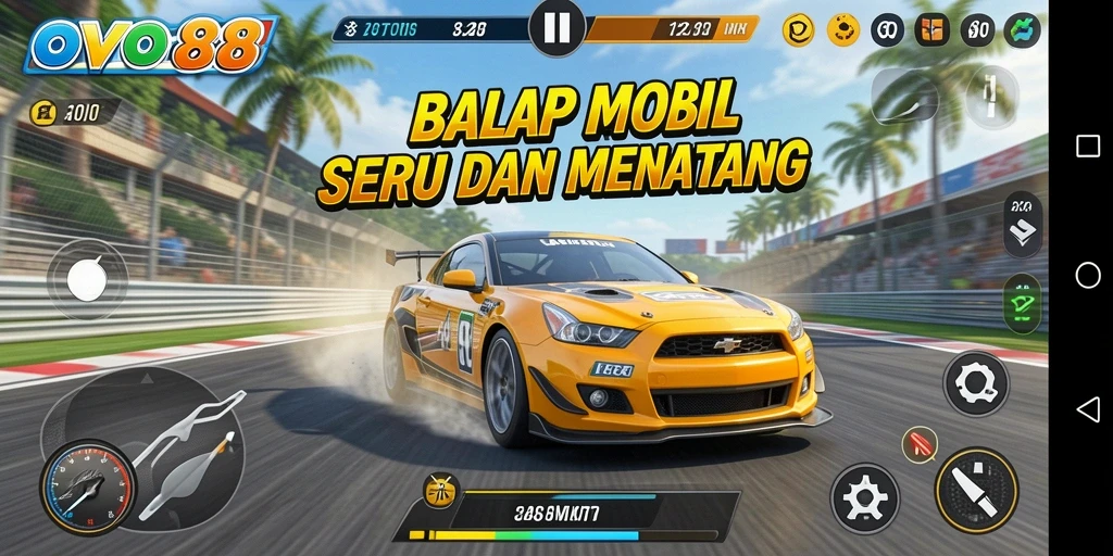 Screenshot OVO88 menampilkan aksi balapan yang intens dan menegangkan.