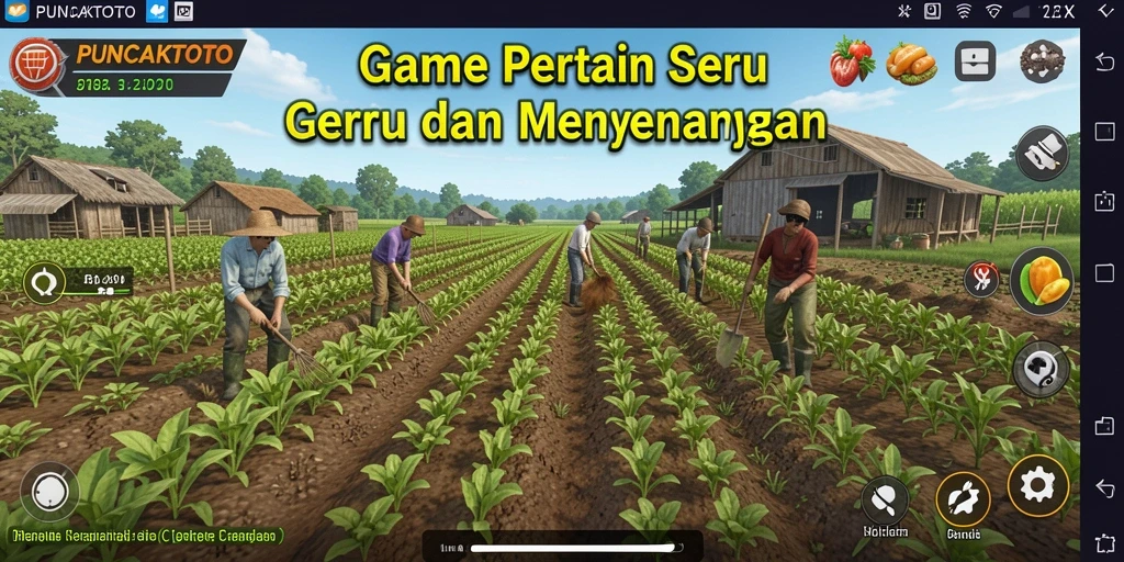 Screenshot gameplay PUNCAKTOTO dengan aktivitas bertani yang seru.